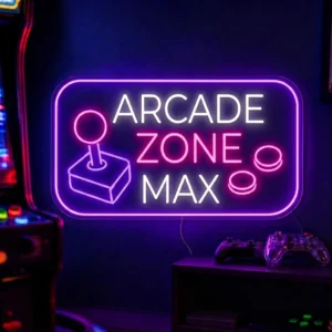 Arcade Zone Max Neon Sign – LED Gaming Wall Light with Joystick for Game Room, Arcade & Gamer Setup Décor 30In x 18In