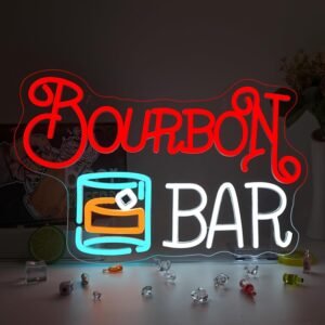 Bourbon Bar LED Neon Sign – Dimmable USB-Powered Wall Light for Home Bar, Pub, Bistro & Whiskey Room Decor