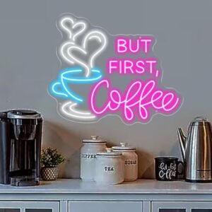 But First Coffee Neon Sign – Dimmable USB-Powered Acrylic LED Wall Light with Hanging Chain for Café, Kitchen & Home Decor