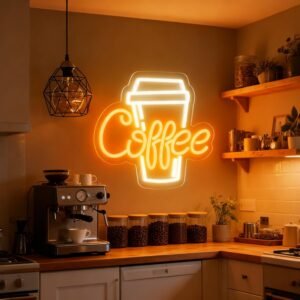 Coffee Cup Neon Sign – Warm White LED Neon Wall Light for Café, Coffee Shop, Kitchen & Home Coffee Bar Decor
