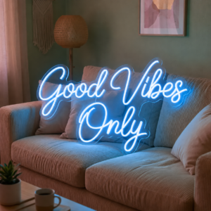 Good Vibes Only Neon Sign – Ice Blue LED Light for Living Room Decor