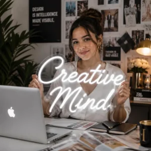 Creative Mind LED Neon Sign – Motivational Script Light for Workspace