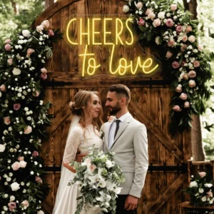 Cheers To Love Neon Light – Mixed Script LED Sign for Receptions & Bars - 24In x 24In