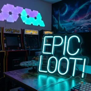 Epic Loot Neon Sign – LED Gaming Wall Light for Game Room, Arcade, Streaming Setup & Gamer Bedroom Décor 12In x 12In