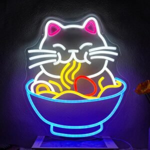 Lucky Cat Ramen Neon Sign – Dimmable LED Wall Light for Japanese Restaurant, Kitchen & Café Décor