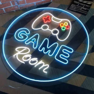 Game Room Neon Sign – Round LED Controller Light for Gaming Setup - 36In x 36In