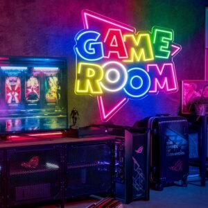 Game Room Neon Sign – Rainbow Multicolour LED Light for Gaming Wall - 24In x 24n