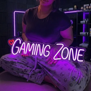 Gaming Zone LED Neon Sign – Violet Glow Light with Red Heart Accent - 36In x 12In