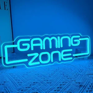 Gaming Zone Neon Light – Cyan Blue Bracket-Style LED Sign for Gamers