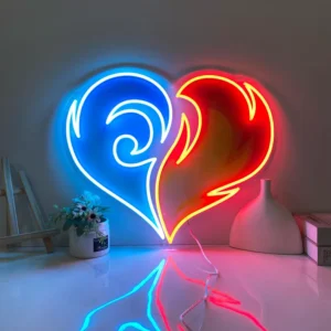 Fire and Ice Heart Neon Sign – Blue & Red LED Light for Wall Decor - 18In x 18In