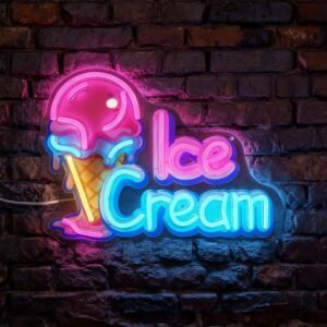 Ice Cream Neon Sign – Dimmable USB LED Wall Light for Ice Cream Parlour, Café, Dessert Shop & Party Décor