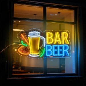 Bar Beer Neon Sign with Beer Mug – Dimmable USB LED Wall Light for Pub, Restaurant, Club & Man Cave Décor