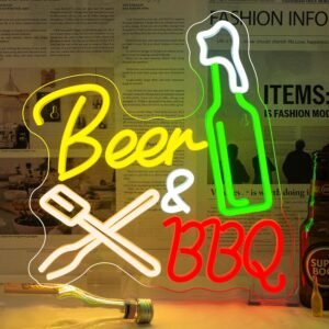 Beer & BBQ Neon Sign – Colourful LED Wall Light for Bar, Restaurant, Barbecue Shop & Backyard Party Décor