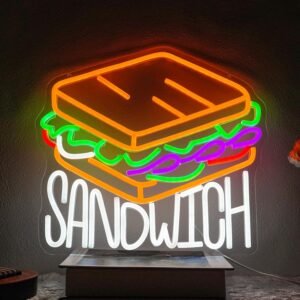 Sandwich Neon Sign – Dimmable LED Wall Light for Café, Restaurant, Fast-Food Shop, Kitchen & Snack Bar Décor