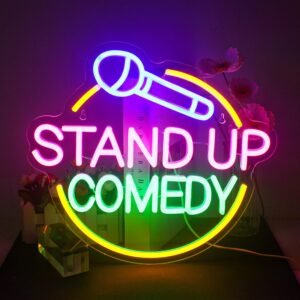 Stand Up Comedy Neon Sign with Microphone – USB LED Wall Light for Comedy Club, Bar, Studio & Stage Décor