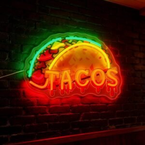 Tacos Neon Sign – Dimmable USB LED Wall Light for Mexican Restaurant, Taco Bar, Café & Food Truck Décor