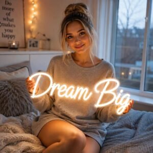 Dream Big Neon Sign – Warm White LED Light for Bedroom & Kids Room