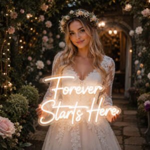 Forever Starts Here LED Neon Sign – Wedding Entrance & Backdrop Light - 24In x 18In