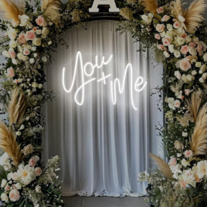 You + Me Neon Sign – White LED Light for Wedding Backdrop & Bedroom - 30In x 18In